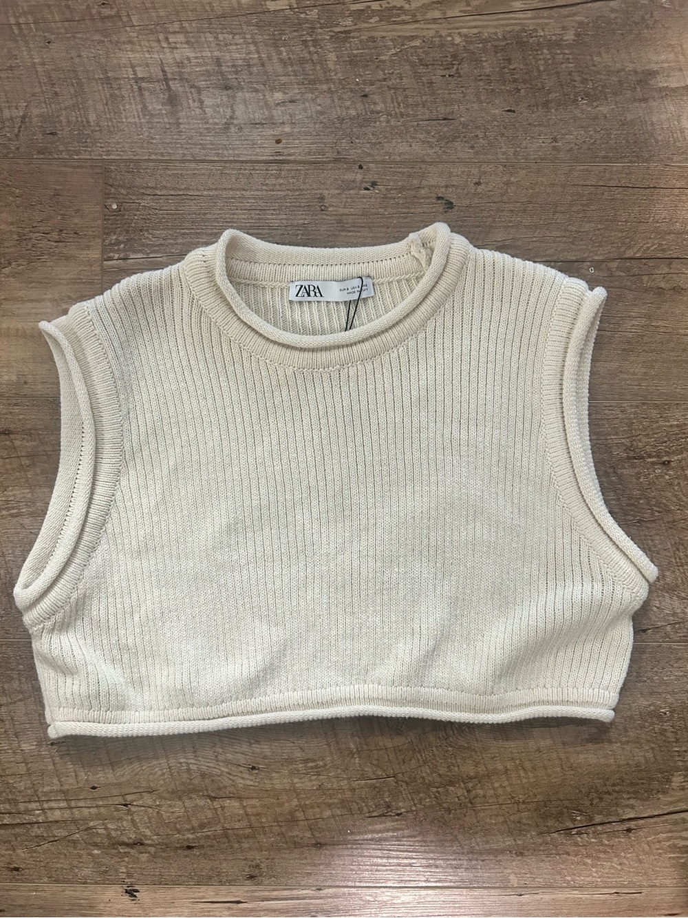 Zara Cream Ribbed Sweater Crop Tank